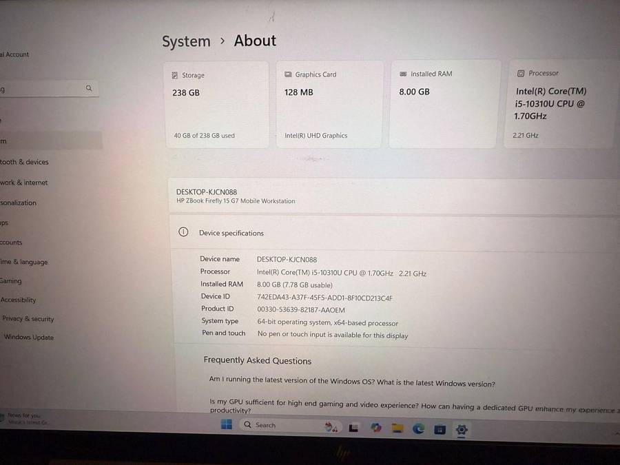 HP ZBook Firefly 15 G7 Workstation | 10th GEN i5, 8GB RAM, 256GB SSD, FHD, Intel UHD Graphics, LTE