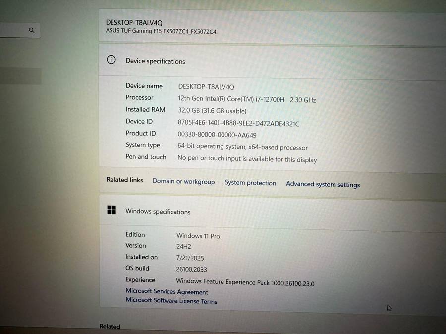 Asus Tuf Gaming F15 Core i7 12th gen  RTX 3050 Gpu Gaming Laptop 32gb ram 2tbssd  mint Asus warranty