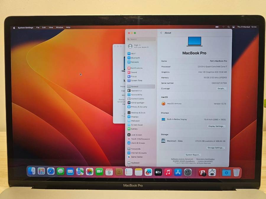 Macbook pro 2017 touch bar Core i7 16gb ram 512gb ssd new batt