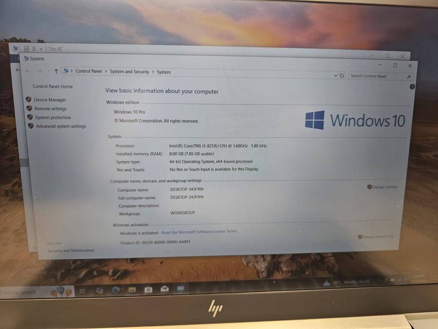 HP EliteBook 850 G5 Base Model Lte  i5 8TH Gen 8GB ram ,256gbm.2 SSD, 15.6`` FHD Display
