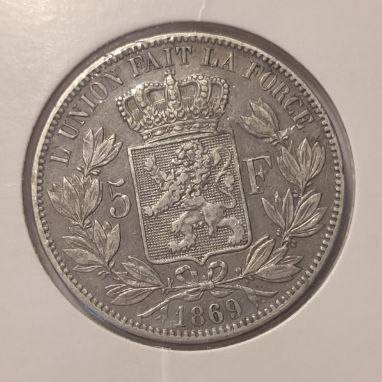 1869 Belgium 5 franc Silver Crown