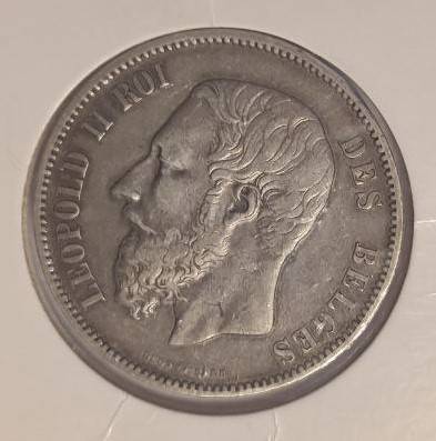 1869 Belgium 5 franc Silver Crown