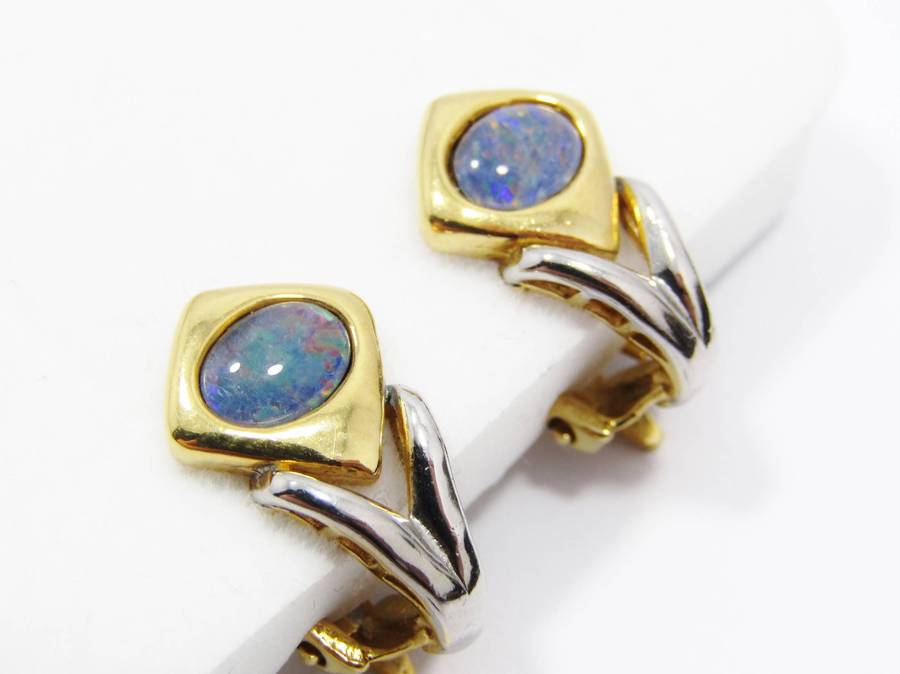 Beautiful Vintage Black Opal Doublet & Gold-Plated Earrings