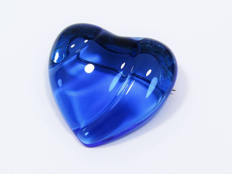 Exquisite! French Baccarat Royal Blue Crystal Heart Brooch