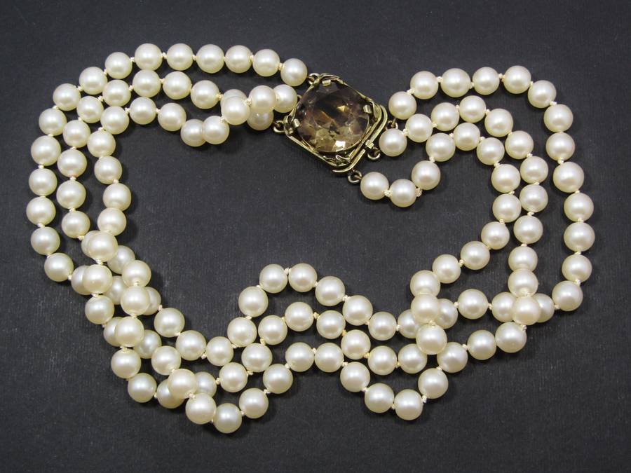 Beautiful! Vintage Smoky Quartz & Silver Necklace with Faux Pearls