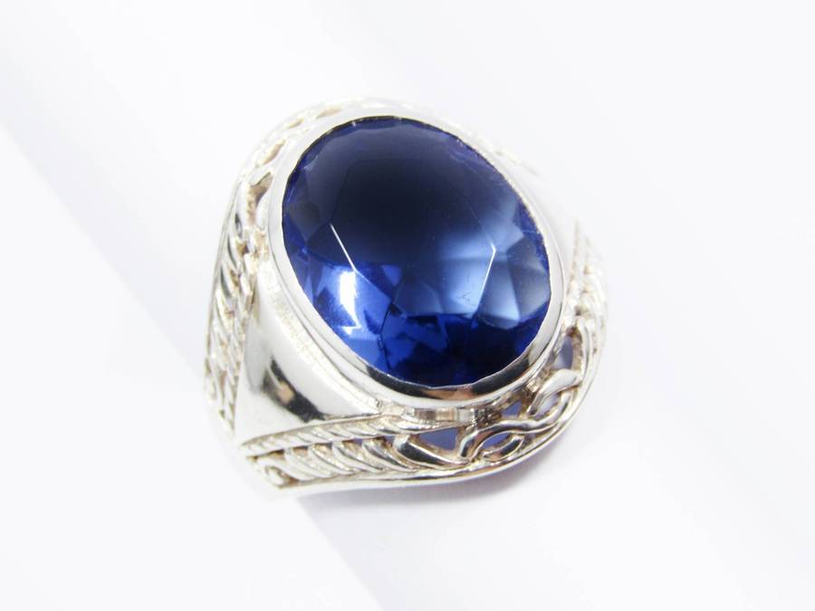 A Beautiful Chunky Blue Zirconia Ring in Sterling Silver