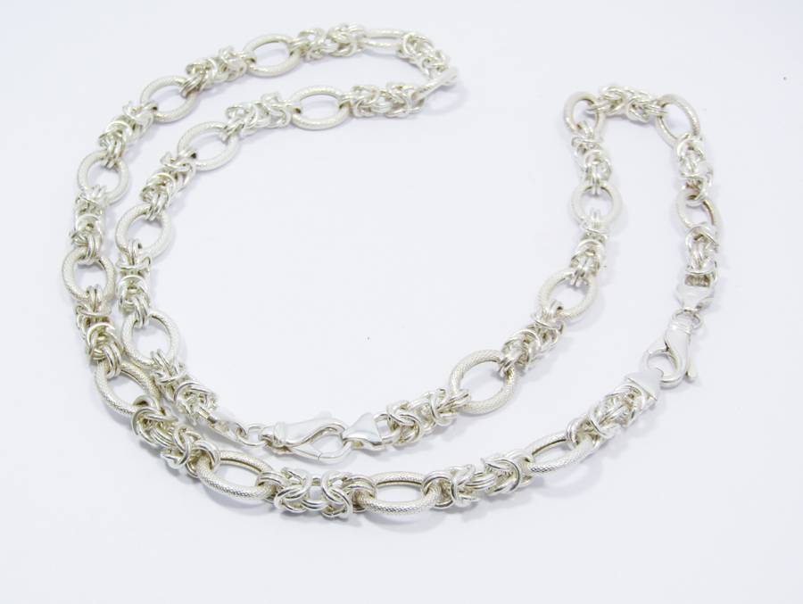 A Gorgeous Long  Fancy Link Necklace in Sterling Silver