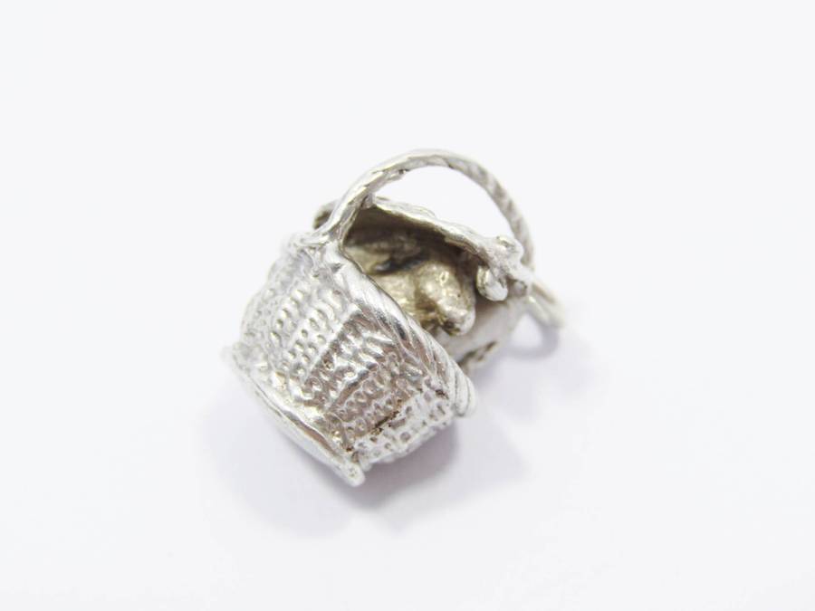 Vintage Sterling Silver Charm: Bunny in Basket