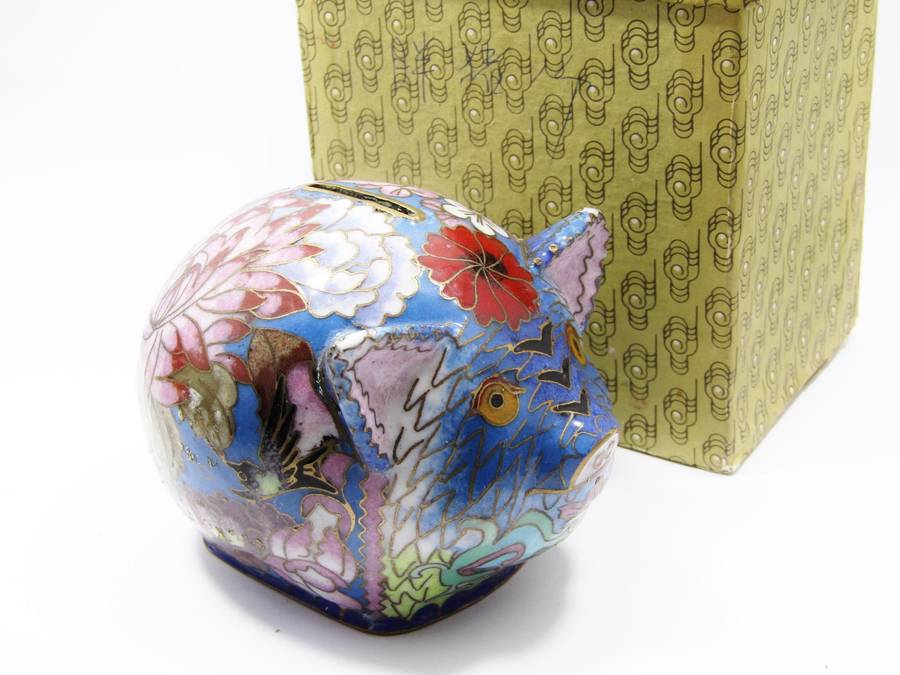 Rare Find! Vintage Oriental Cloisonne Piggy Bank