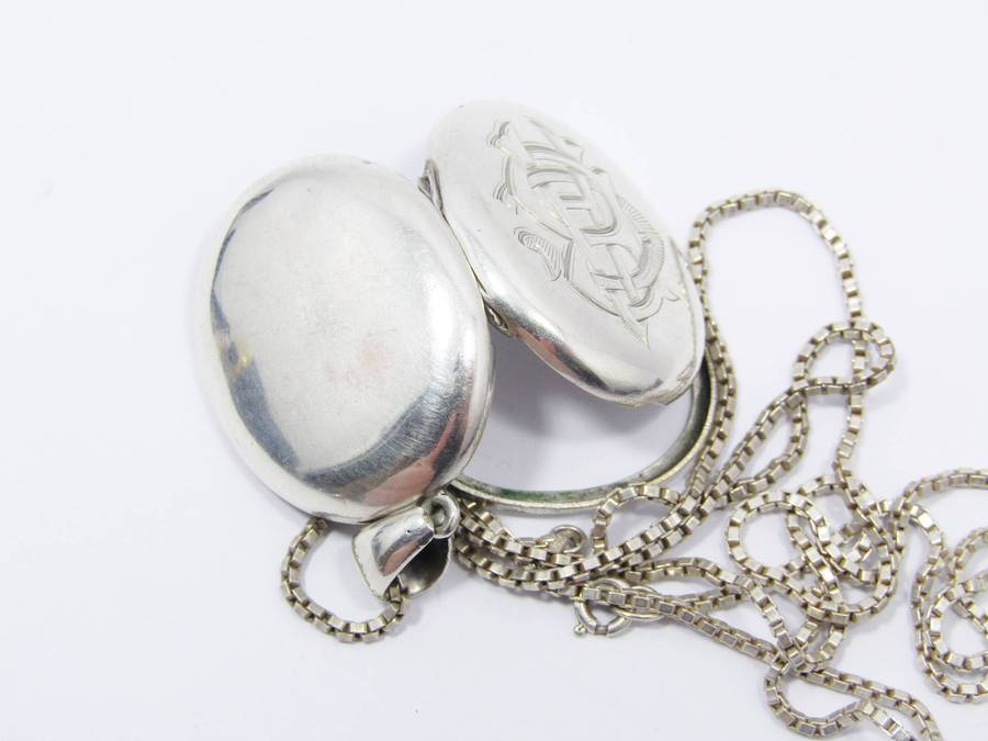 Antique Monogrammed Sterling Silver Locket Necklace