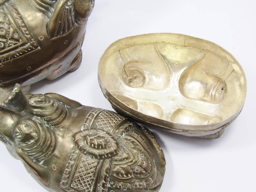 Pair of Antique/Vintage Cambodian Silver Elephant Boxes