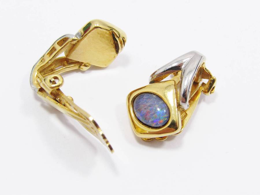 Beautiful Vintage Black Opal Doublet & Gold-Plated Earrings