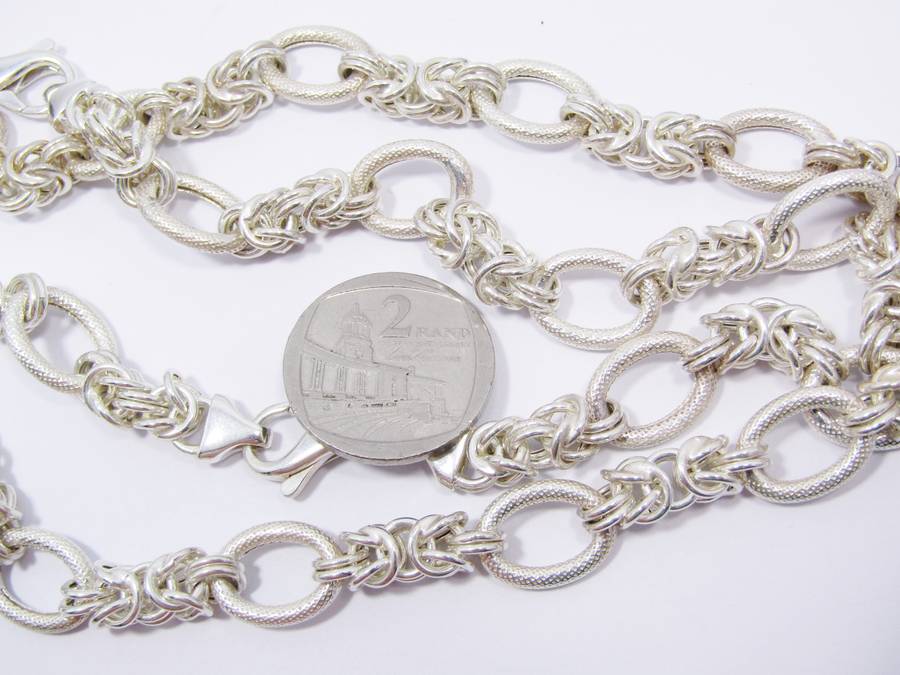 A Gorgeous Long  Fancy Link Necklace in Sterling Silver