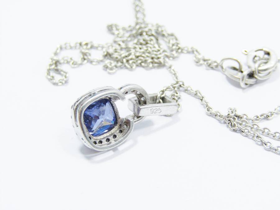 A Lovely Blue Zirconia Halo Design Pendant on Chain in Sterling Silver