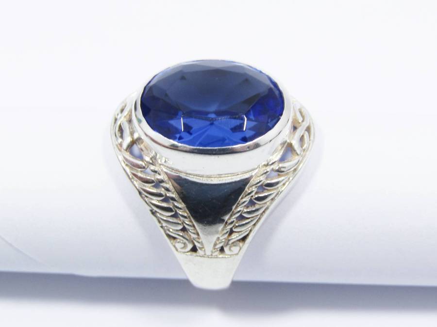 A Beautiful Chunky Blue Zirconia Ring in Sterling Silver