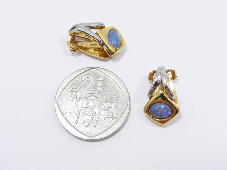 Beautiful Vintage Black Opal Doublet & Gold-Plated Earrings