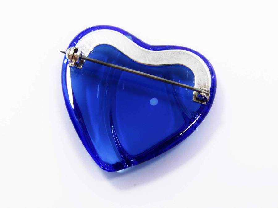 Exquisite! French Baccarat Royal Blue Crystal Heart Brooch