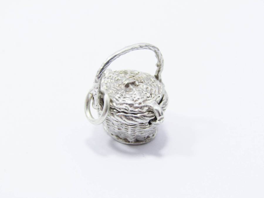 Vintage Sterling Silver Charm: Bunny in Basket