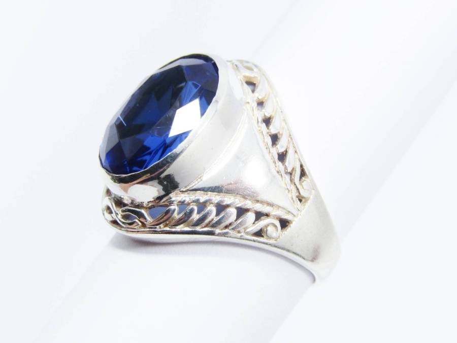 A Beautiful Chunky Blue Zirconia Ring in Sterling Silver