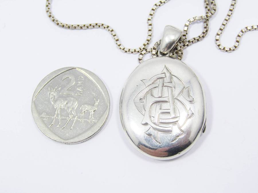 Antique Monogrammed Sterling Silver Locket Necklace