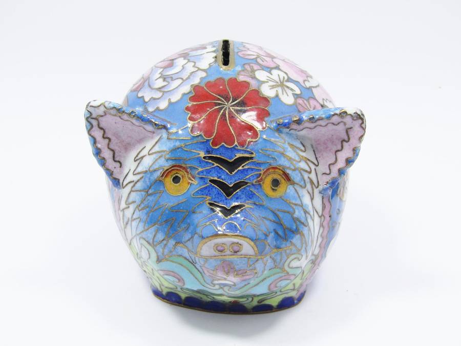 Rare Find! Vintage Oriental Cloisonne Piggy Bank
