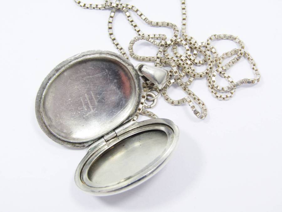 Antique Monogrammed Sterling Silver Locket Necklace