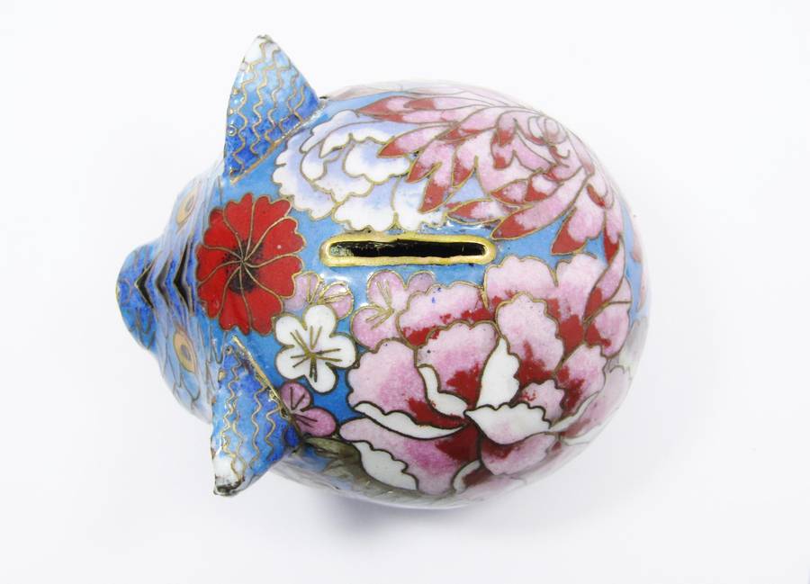 Rare Find! Vintage Oriental Cloisonne Piggy Bank
