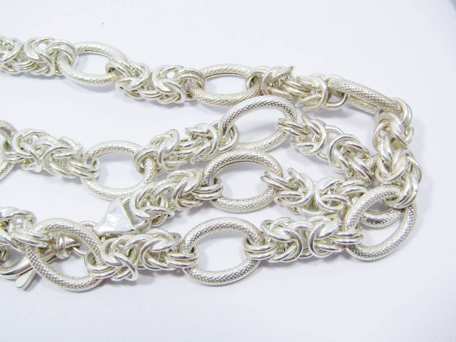 A Gorgeous Long  Fancy Link Necklace in Sterling Silver