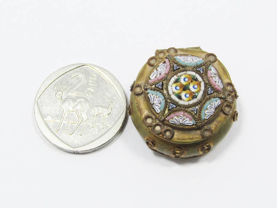 A Very Pretty Brass Tone Micro Mosaic Pill Box