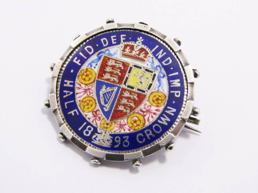 Anbtique (c1901) Enameled Silver Coin Brooch