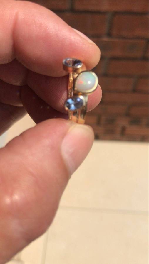 9ct Gold Two-Piece Ring  Australian Opal (0.4ct) & Tanzanite Accents (0.5ct TCW)