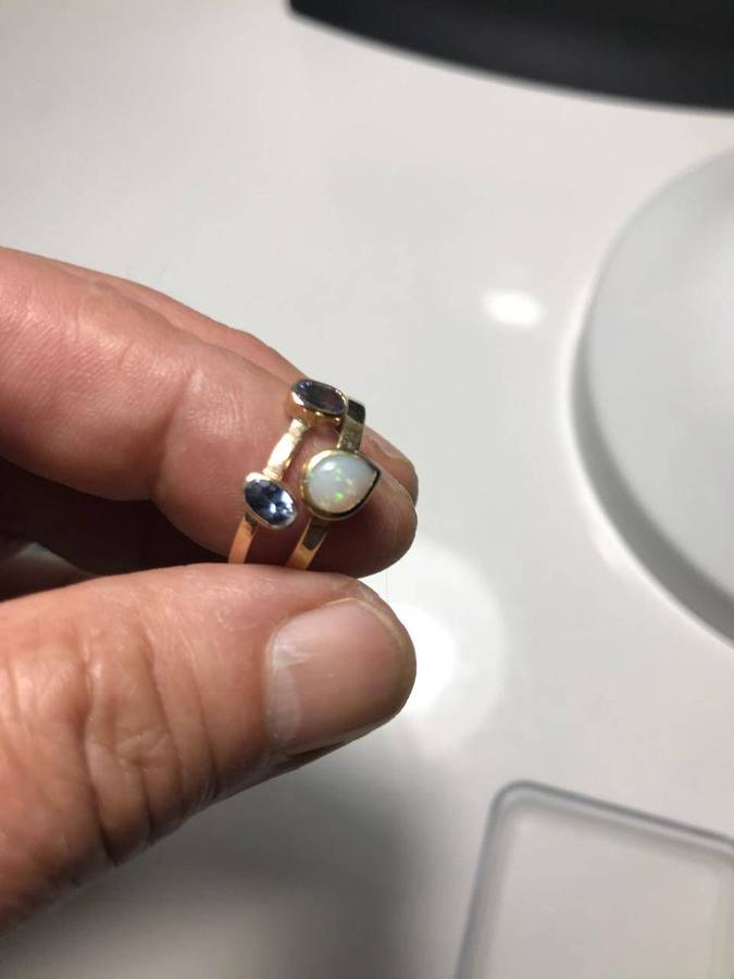 9ct Gold Two-Piece Ring  Australian Opal (0.4ct) & Tanzanite Accents (0.5ct TCW)