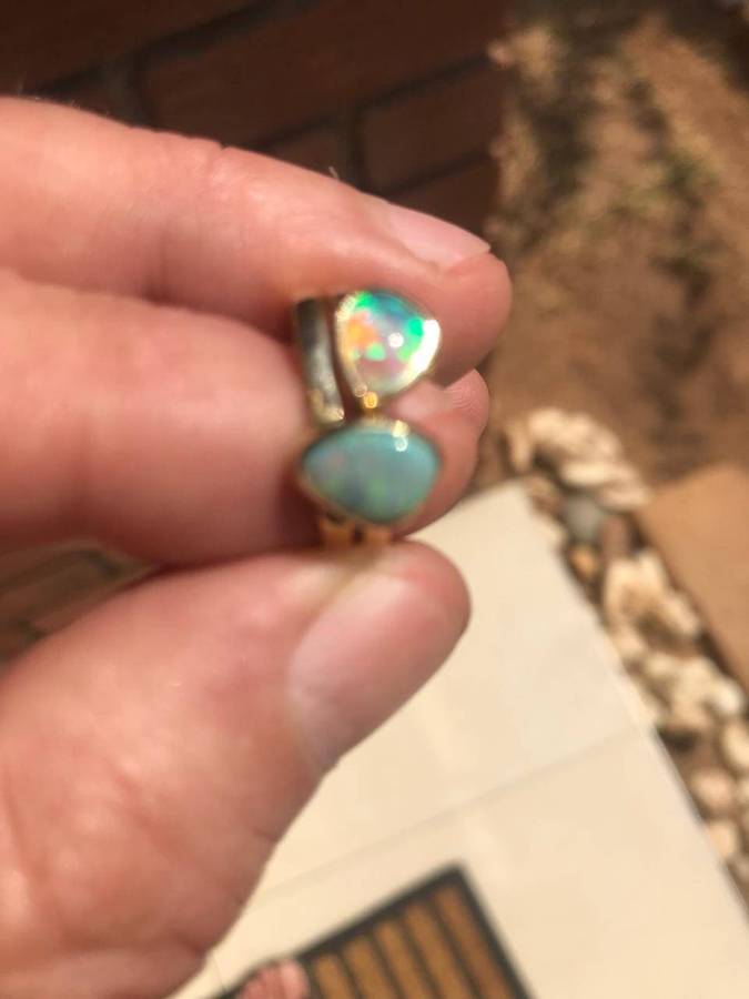 Genuine Australian Crystal Opals Free Form Ring Set  1.1ct Total, 9ct Solid Gold (Two Pieces)