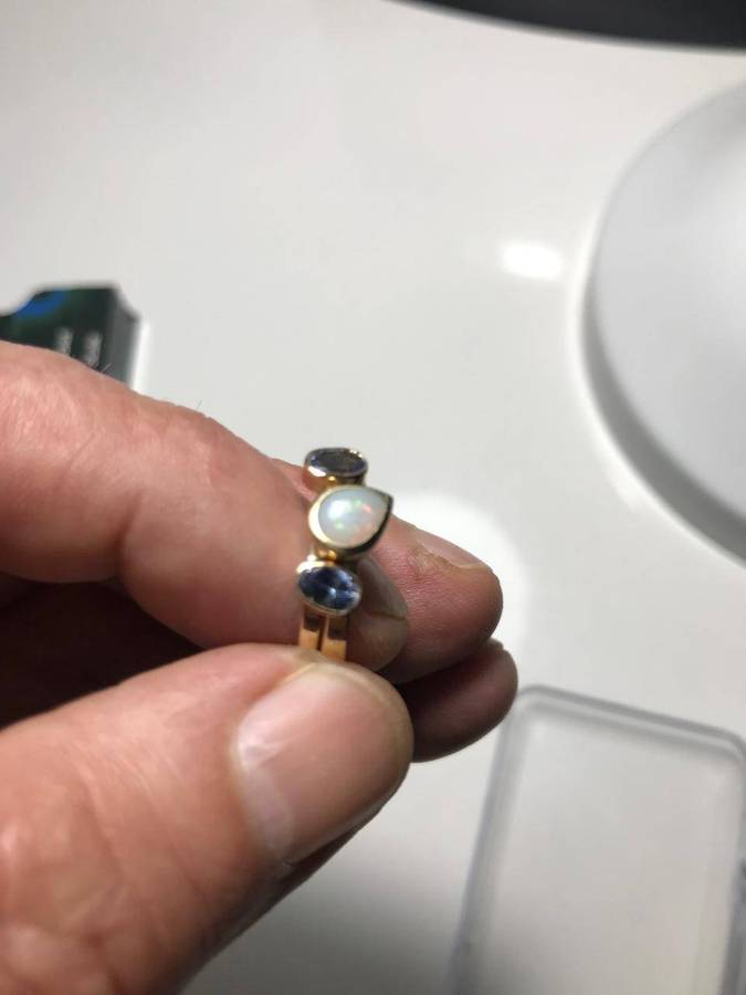 9ct Gold Two-Piece Ring  Australian Opal (0.4ct) & Tanzanite Accents (0.5ct TCW)