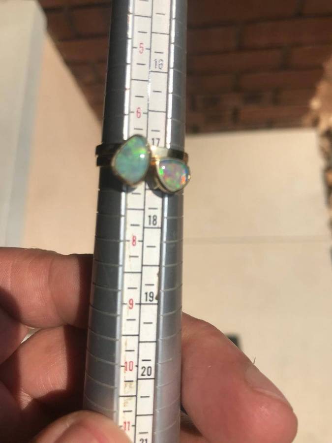 Genuine Australian Crystal Opals Free Form Ring Set  1.1ct Total, 9ct Solid Gold (Two Pieces)