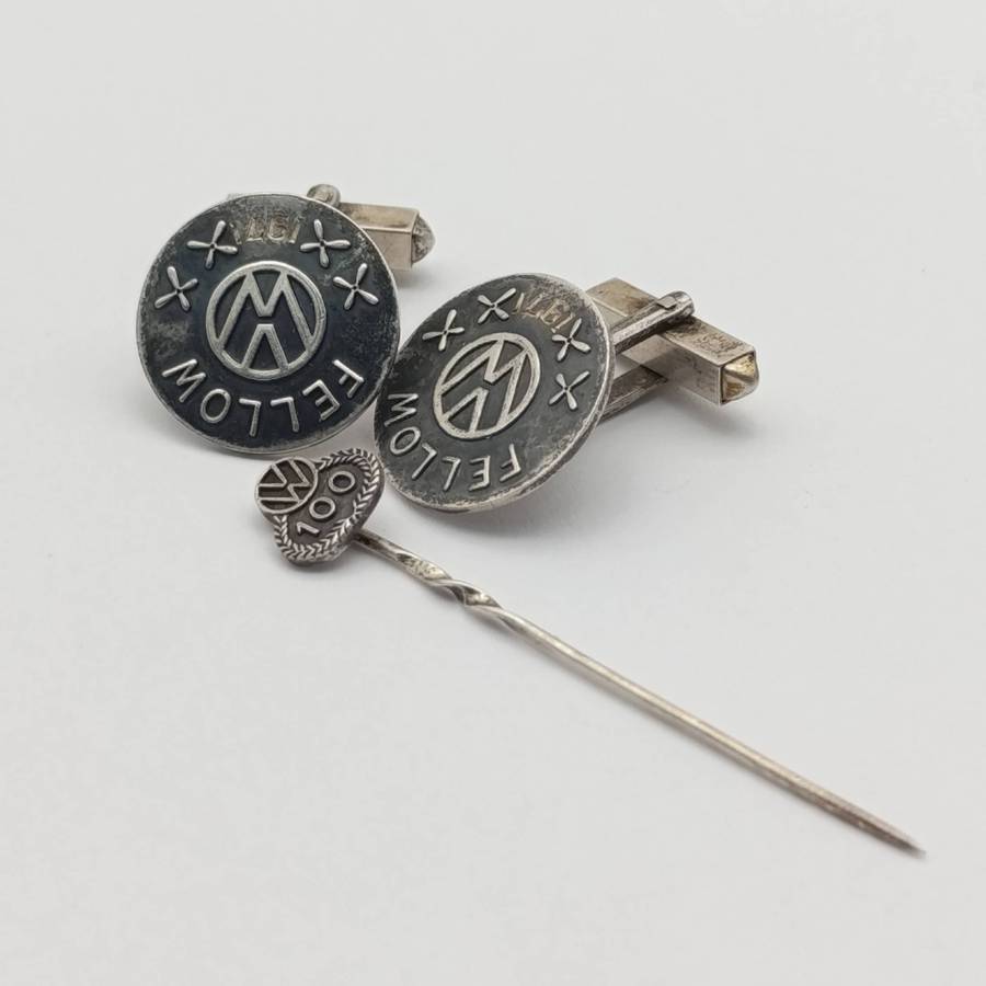 Vintage Sterling silver 1971 Volkswagen Fellow cufflinks plus VW 100 Year stick pin