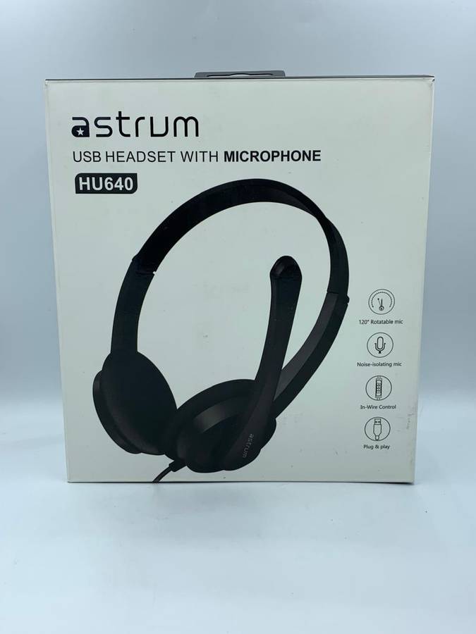 Astrum HU640 Wired USB Headphones with Mic, On-Ear for Chat and Gaming (open box)