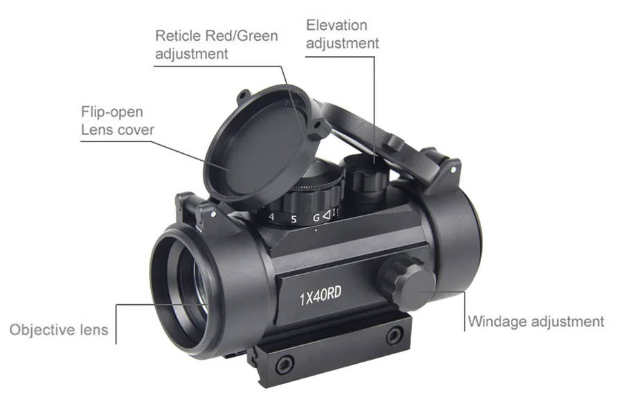 1x40 Red Green Dot Sight Scope for Odor, Holographic Hunting Optics, Red Dot Sight Scope, 11mm & 20m