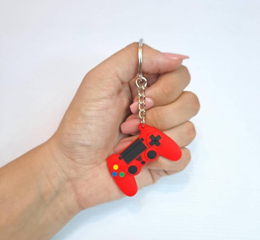 Gaming Red Rubber PS Controller Keyring