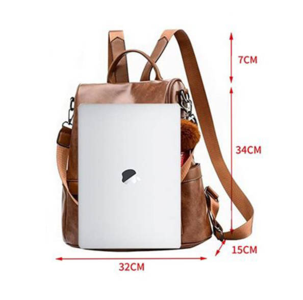 Anti-Theft Backpack Shoulder Bag for Women Spacious Waterproof PU Leather-M - Brown