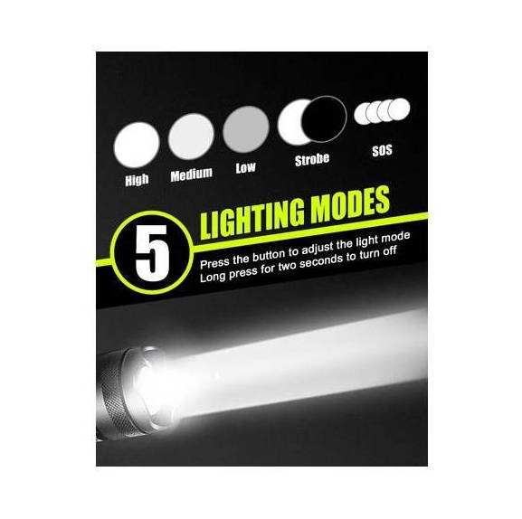 2-pack LED Flashlight Rechargeable Tactical Waterproof Torch- 5Light Mode