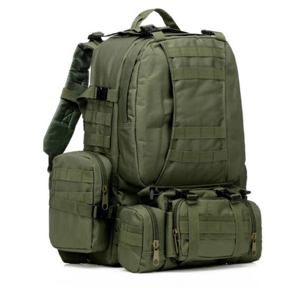 Tactical Backpack with 3 Molle Bags (55L) - Green