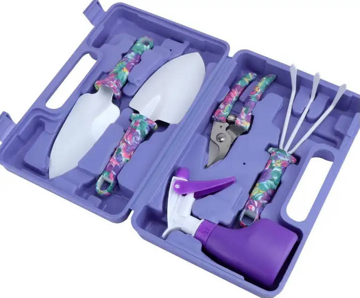5 Piece Purple Floral Print Gardening Hand Tool Set