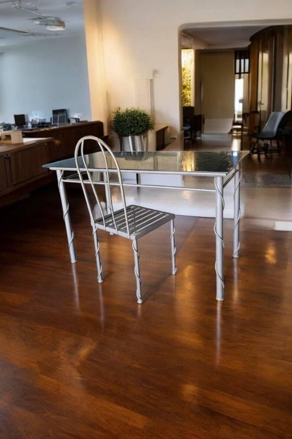 Glass top desk and chair