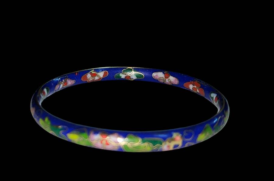 Blue Enamel Floral Cloisonne Bangle