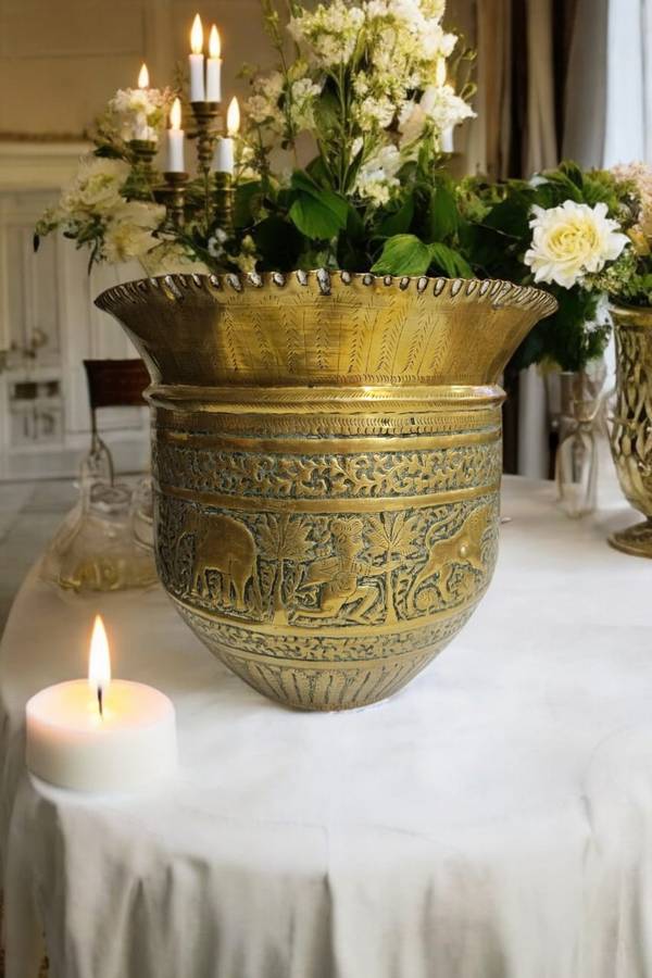 Antique Qajar Mameluke brass planter