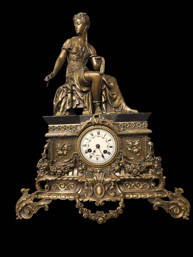 Victorian French Style Bronze mantel clock.