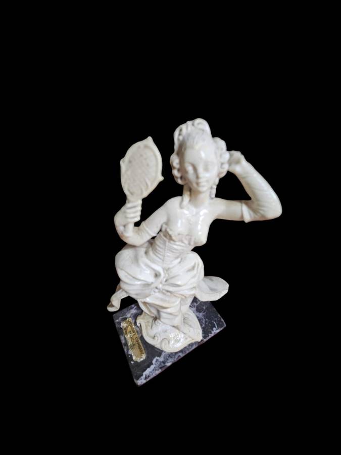 Exquisite Victorian Lady Figurine, gracefully poised on a genuine Carrara marble base made in Italy