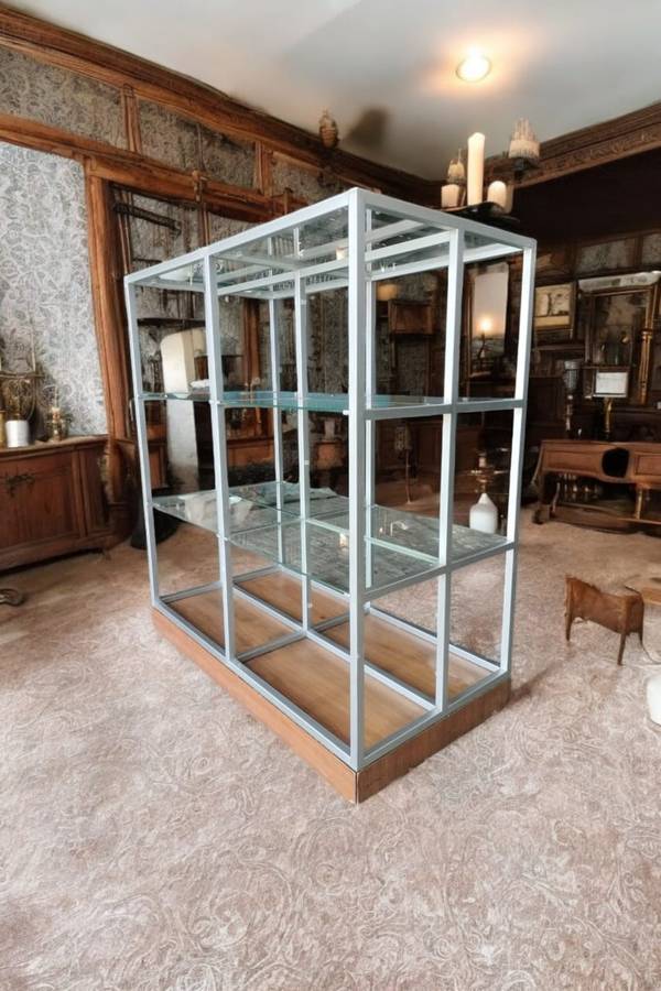 Stainless Steel Glass Display Shelf on Casters