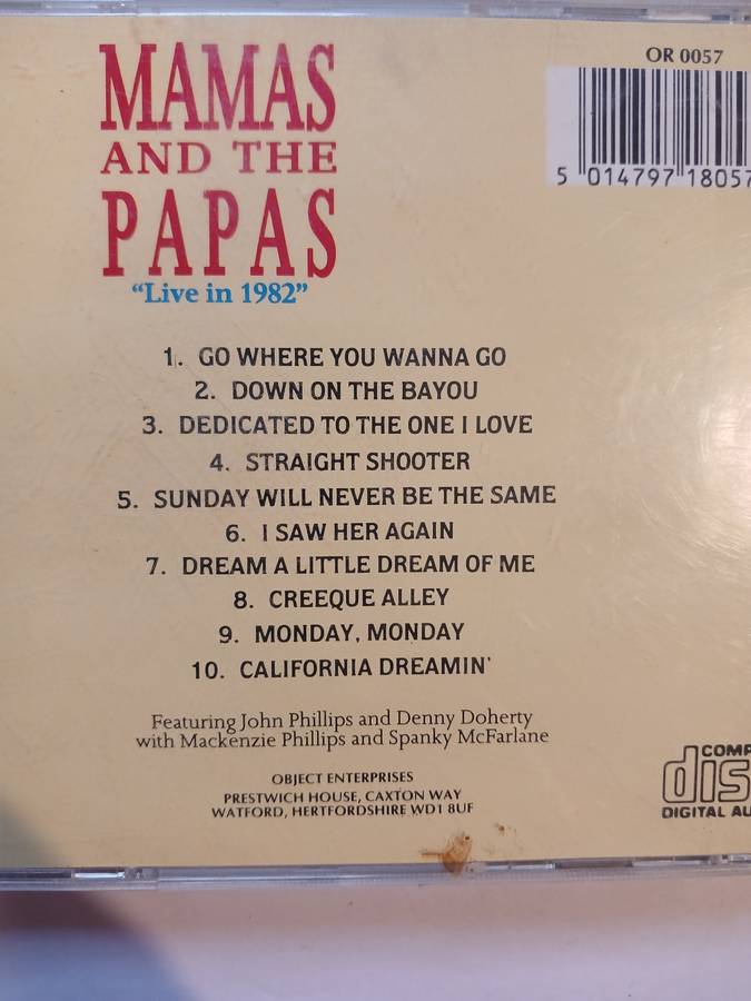 Mamas and the Papas, The Collection, Live in 1982 CD, Europe